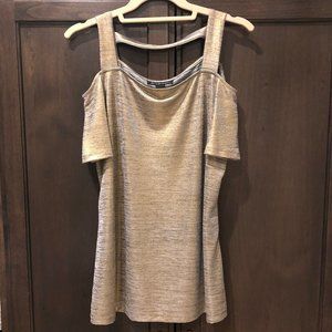 INC Gold Shimmer Cold Shoulder Top